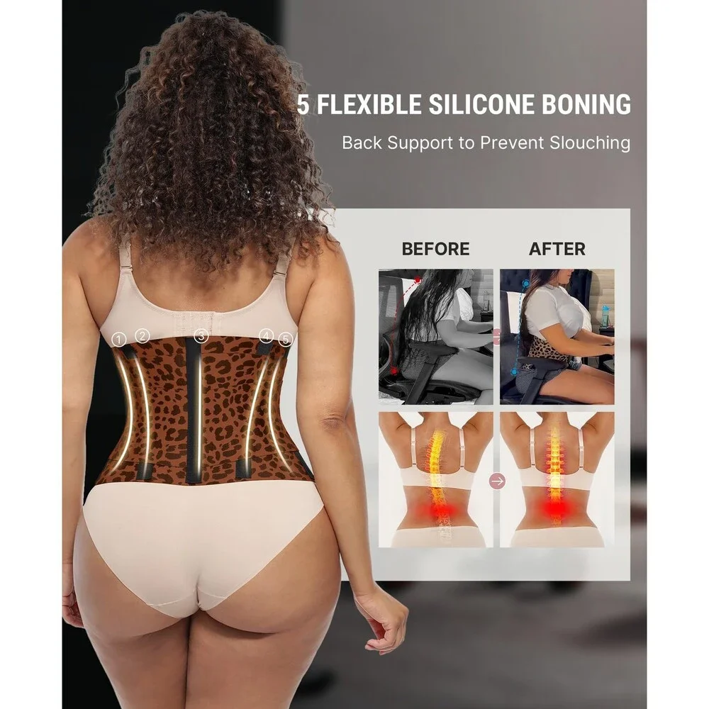 FeelinGirl Women's Brown Corset Perspiring Workout Waist Trainer Trimmer Belt M